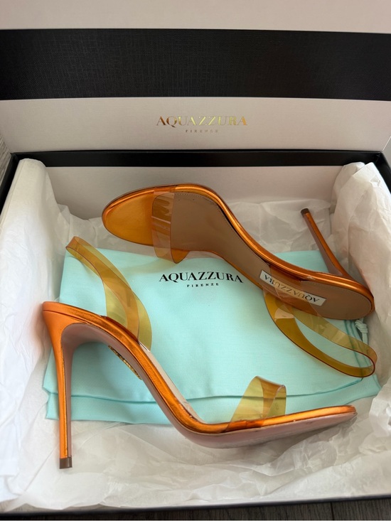 Aquazzura Shoes - Aquazzura So Nude Plexi 105 Metallic Mandarin Orange Sandals Heels – Size 37.5